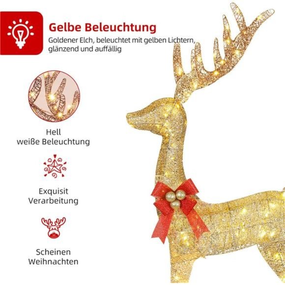 3 Piece,  Light up Christmas Decor Reindeer Family h with LED Lights - Gold - Picture 3 of 6